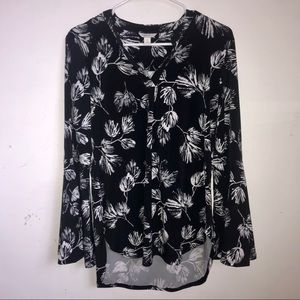 Cato bohemian long sleeve top shirt black white S
